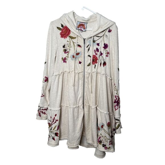 Johnny Was Flore Tiered Zip Front Hoodie Boho Chic Women’s Size M Sweatshirt - Picture 1 of 14
